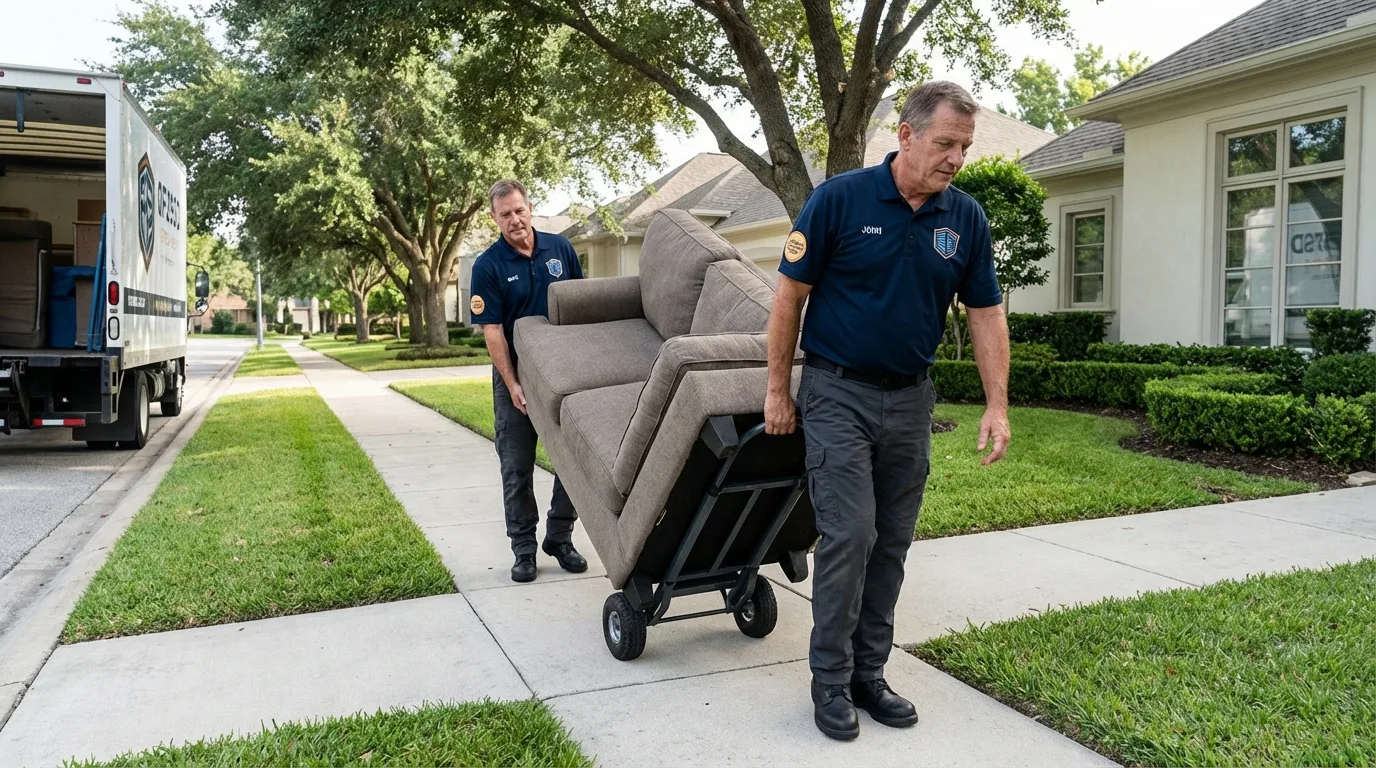 Local residential moving crew loading furniture in River Forest, IL